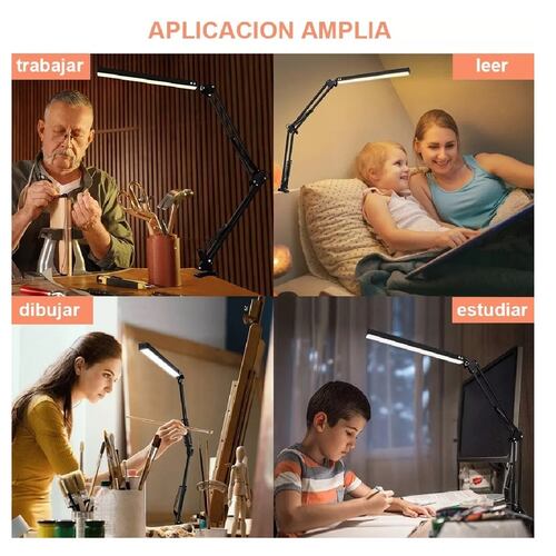 Lámpara De Escritorio Led Con Brazo Oscilante De 360, 3 Modo Negra