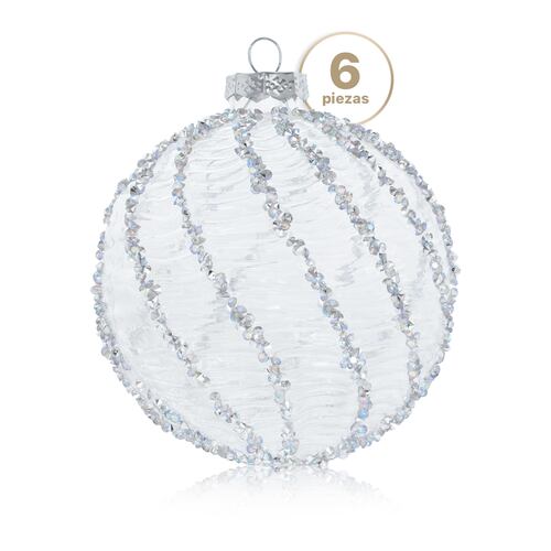 Set con 6 Esferas de Cristal Decoración Navideña 10 cm para Árbol de Navidad (Escarcha) ESQUIMAL