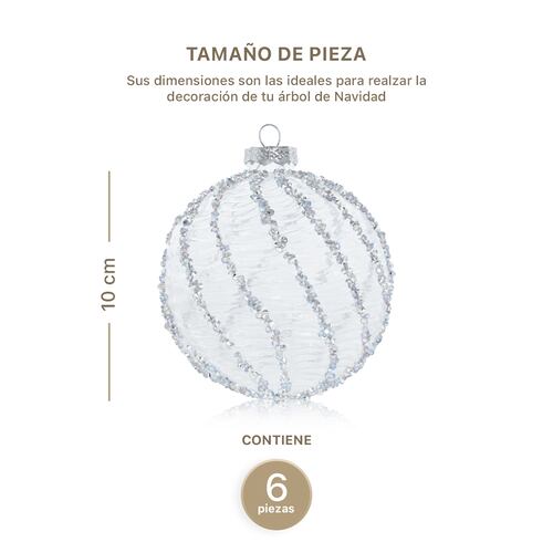 Set con 6 Esferas de Cristal Decoración Navideña 10 cm para Árbol de Navidad (Escarcha) ESQUIMAL