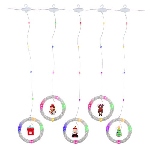 Cortina Serie Luz Aros Led Multicolor Figuras Navideñas 3mts