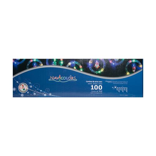 Cortina Serie Luz Aros Led Multicolor Figuras Navideñas 3mts