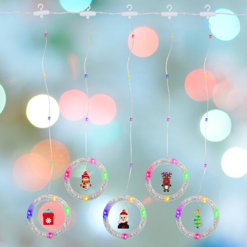Cortina Serie Luz Aros Led Multicolor Figuras Navideñas 3mts