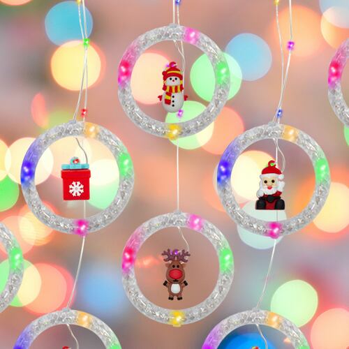 Cortina Serie Luz Aros Led Multicolor Figuras Navideñas 3mts