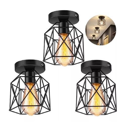 Set 3 Lámparas Colgante Metal Jaula Lámpara De Techo