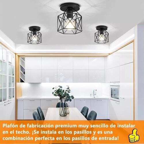 Set 3 Lámparas Colgante Metal Jaula Lámpara De Techo