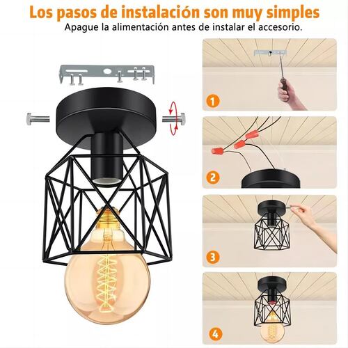 Set 3 Lámparas Colgante Metal Jaula Lámpara De Techo