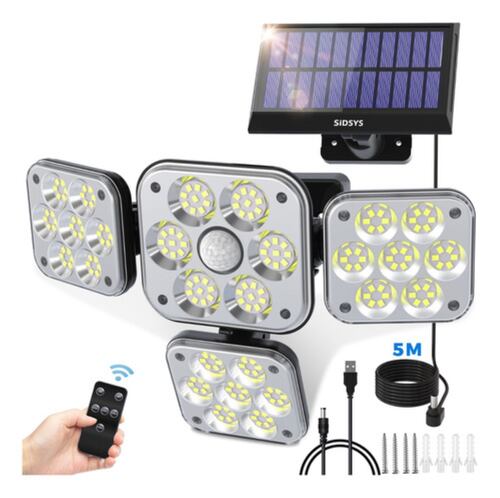 180 Leds Lámpara De Pared Solar De Luz Con Sensor Control Negro