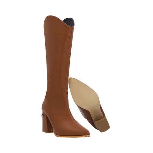 Platonia | Bota Larga Slim De Tacón Milan Cabra Piel Sintético Camel Para Mujer.