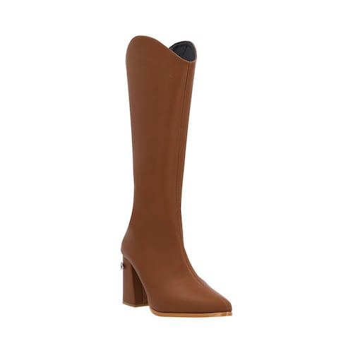 Platonia | Bota Larga Slim De Tacón Milan Cabra Piel Sintético Camel Para Mujer.
