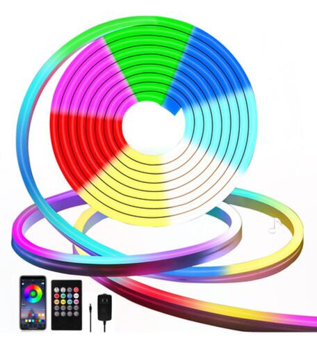 Tira De Luz Led Rgb De Neón Ip65 Flexible Bluetooth De 5m