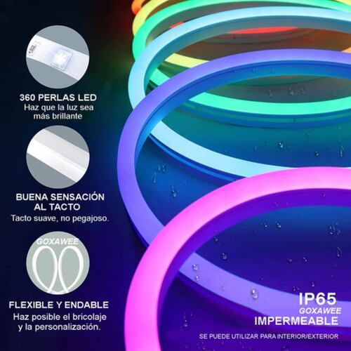 Tira De Luz Led Rgb De Neón Ip65 Flexible Bluetooth De 5m