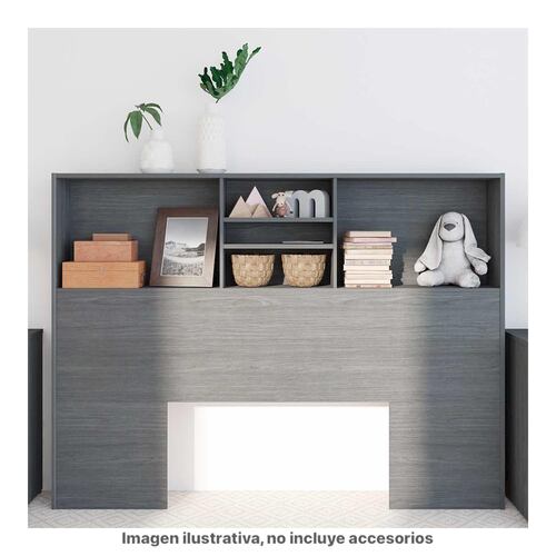 Librero Cabecera Queen Playcon Color Gris.