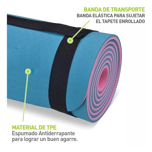 Tapete De Yoga  6 Mm Grosor Duo Tono C/banda Colgado Azul/Rosa