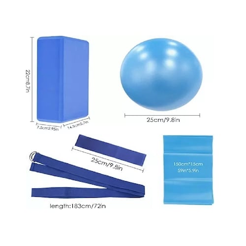 Kit Ejercicio Pelota Pilates Bloques Yoga Bandas Resistencia Azul