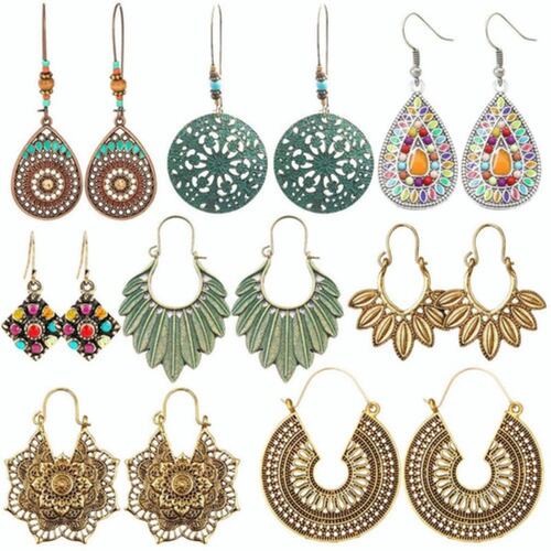 Aretes Bohemios Vintage Largos, Cortos 8 Pares Multicolor