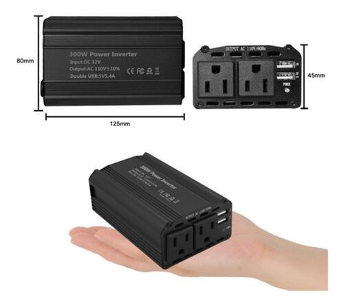 Inversor De Corriente Coche 12v A 110v 300w 2 Ca2 Negro
