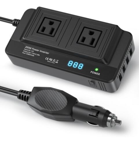 Inversor De Corriente Portátil Para Auto De 200w 12v A 110v Negro