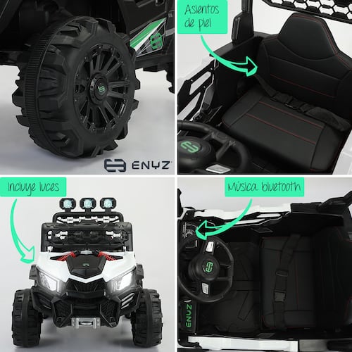 Montable eléctrico Camioneta Razer Jeep con control remoto asientos de piel bluetooth bocinas Edades Infantil 2 a 5 años Enyz Blanco.