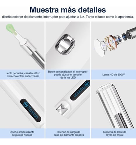 Limpiador De Oido Inteligente Endoscopio Inalámbrico 14 Pcs Blanco