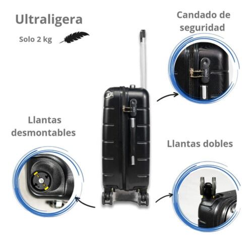 Maleta 10 Kg Cabina C/candado De Seguridad Doble Llanta Negro