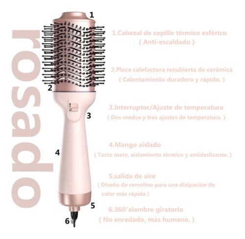 Cepillo Alaciador/rizador Y Secador De 4 En 1 Cepillo Secado Rosa