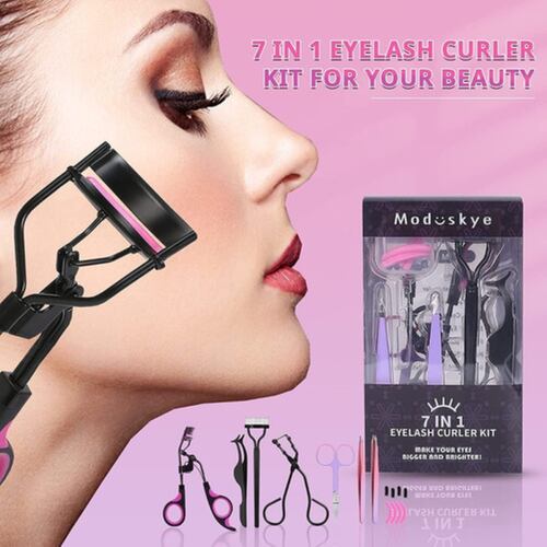 Kit Rizador De Pestañas Enchinador Set Con Tira Pinzas Peine  Rosa Negro