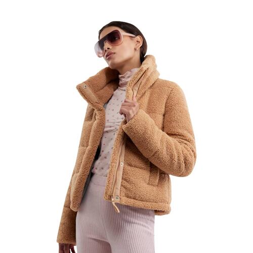 Chamarra Holly Land de peluche para mujer, color café, mod. 1090704
