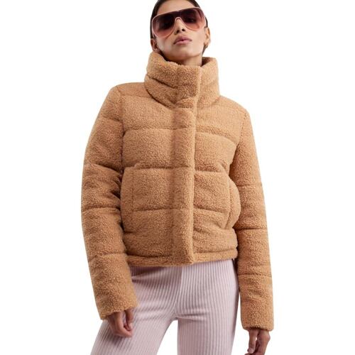 Chamarra Holly Land de peluche para mujer, color café, mod. 1090704