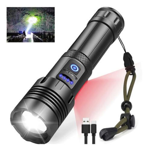 Linterna Táctica Led Brillante De 90000 Lm Type-c Recargable Negro