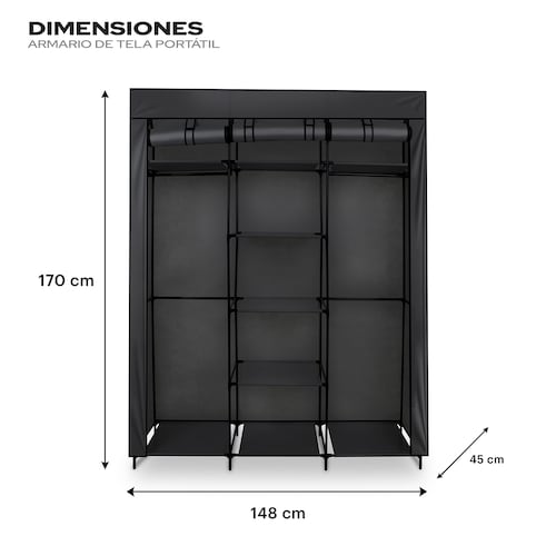 AGBOX Armario Para Ropa Portatil Negro 1.70mts AG-CW29N.