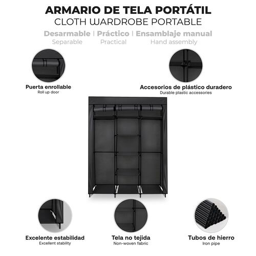 AGBOX Armario Para Ropa Portatil Negro 1.70mts AG-CW29N.