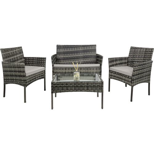 Sala Gris Para Exterior Jardin Patio Terraza 4 Pzs + Cojines
