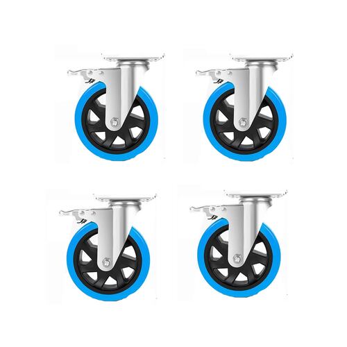 Kit De Ruedas Giratorias De Pvc C/freno De 4inch Azul