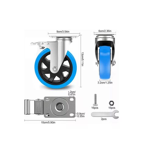 Kit De Ruedas Giratorias De Pvc C/freno De 4inch Azul