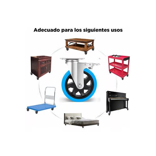 Kit De Ruedas Giratorias De Pvc C/freno De 4inch Azul