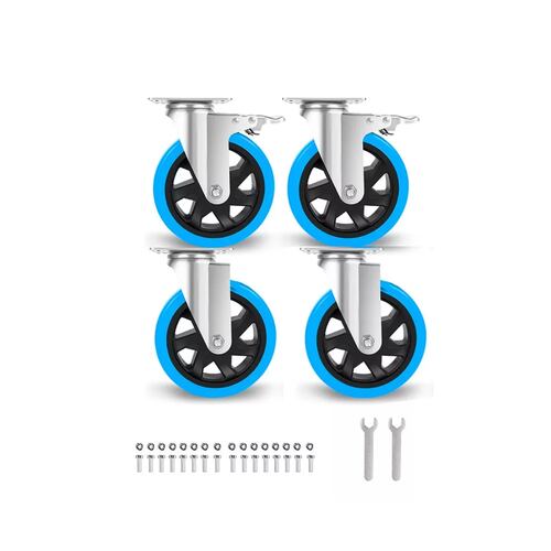 Kit De Ruedas Giratorias De Pvc C/freno De 4inch Azul