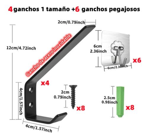 Perchero Ganchos Porta Pared 10 Piezas Negro
