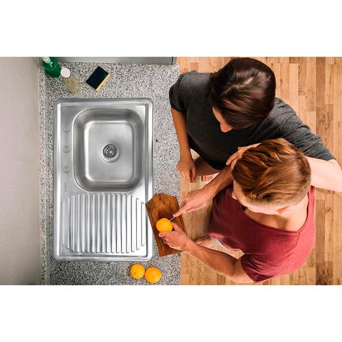 MEER Faucets by CNX | Tarja Sencilla con Escurridor en Acero Inoxidable para Cocina con Escurridor Derecho incluye Mezcladora Flexible con Dos Tipos de Chorro y Kit de Instalación
