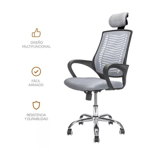 Silla de escritorio gamer ergonómica gris con tapizado