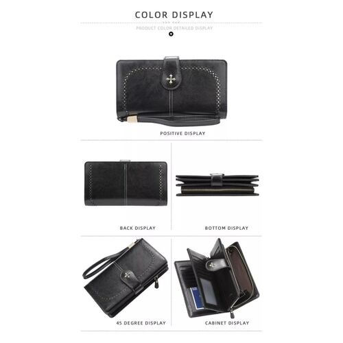 Cartera Larga P/dama Cuero Pu C/cierre Correa Negro
