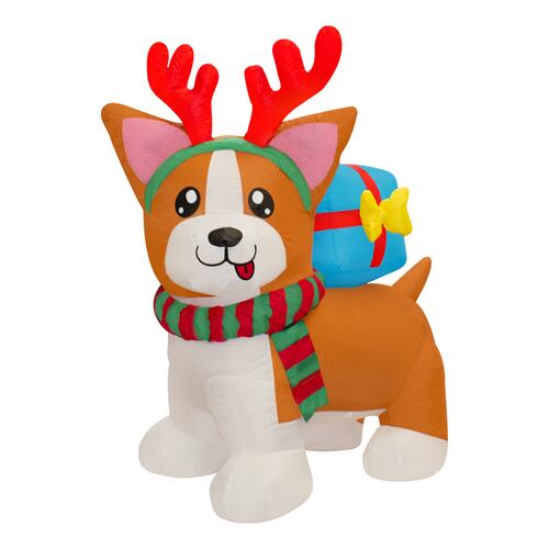 Inflable Navideño Perrito Reno Con Bufanda 1.50mts Luz Led