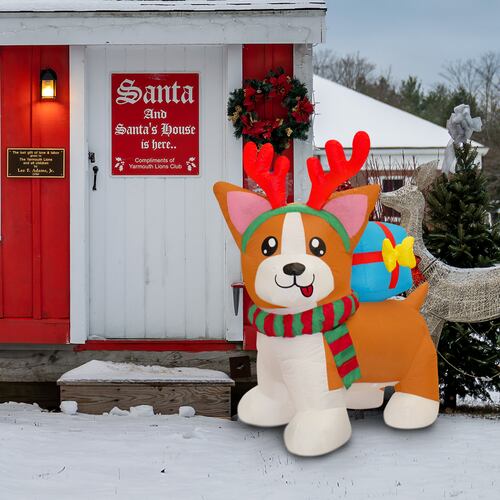 Inflable Navideño Perrito Reno Con Bufanda 1.50mts Luz Led