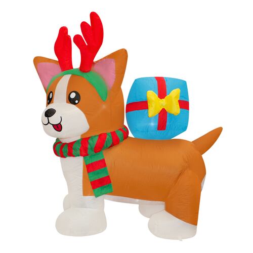 Inflable Navideño Perrito Reno Con Bufanda 1.50mts Luz Led