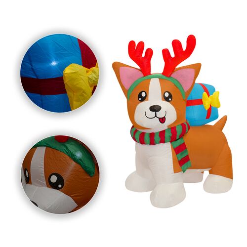 Inflable Navideño Perrito Reno Con Bufanda 1.50mts Luz Led