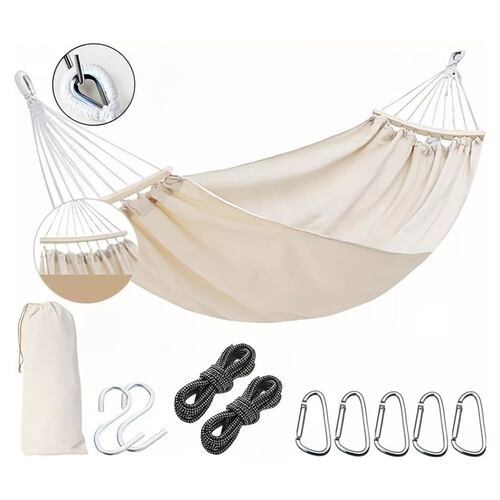 Hamaca Algodón Para Jardín Camping Exterior Portátil Mueble Beige