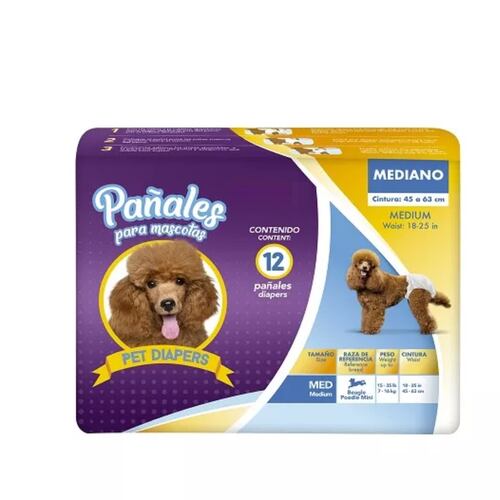 Paquete Pañales Para Perro Mediano Con 12 Piezas