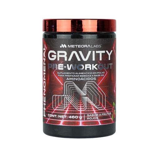 METEORA LABS | Gravity Pre-Workout | Pre entrenador | Suplemento Alimenticio en Polvo para preparar Bebidas Energéticas | Sabor a Frutos Rojos | 460 g | 60 porciones por envase