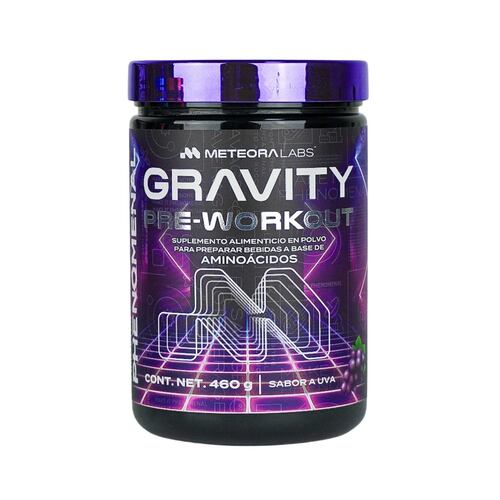 METEORA LABS | Gravity Pre-Workout | Pre entrenador | Suplemento Alimenticio en Polvo para preparar Bebidas Energéticas | Sabor a Uva | 460g | 60 porciones por envase