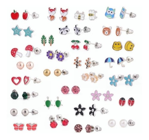 Aretes 30 Pares Frutas Animales Lindos Colores Acero Set
