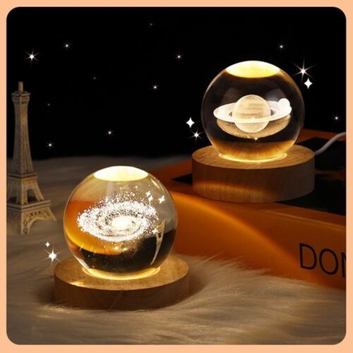 Lampara De Noche Led 3d Galaxia Bola Cristal Luz Nocturna saturno 